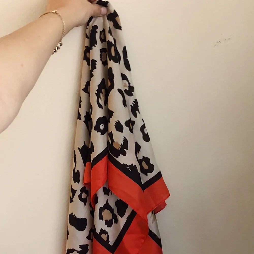 Vici Red, Black & Cream Leopard Print Satin Scarf